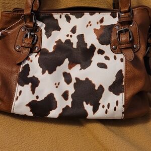 Brown and White Cow Print Women's Bag And Coin Purse.